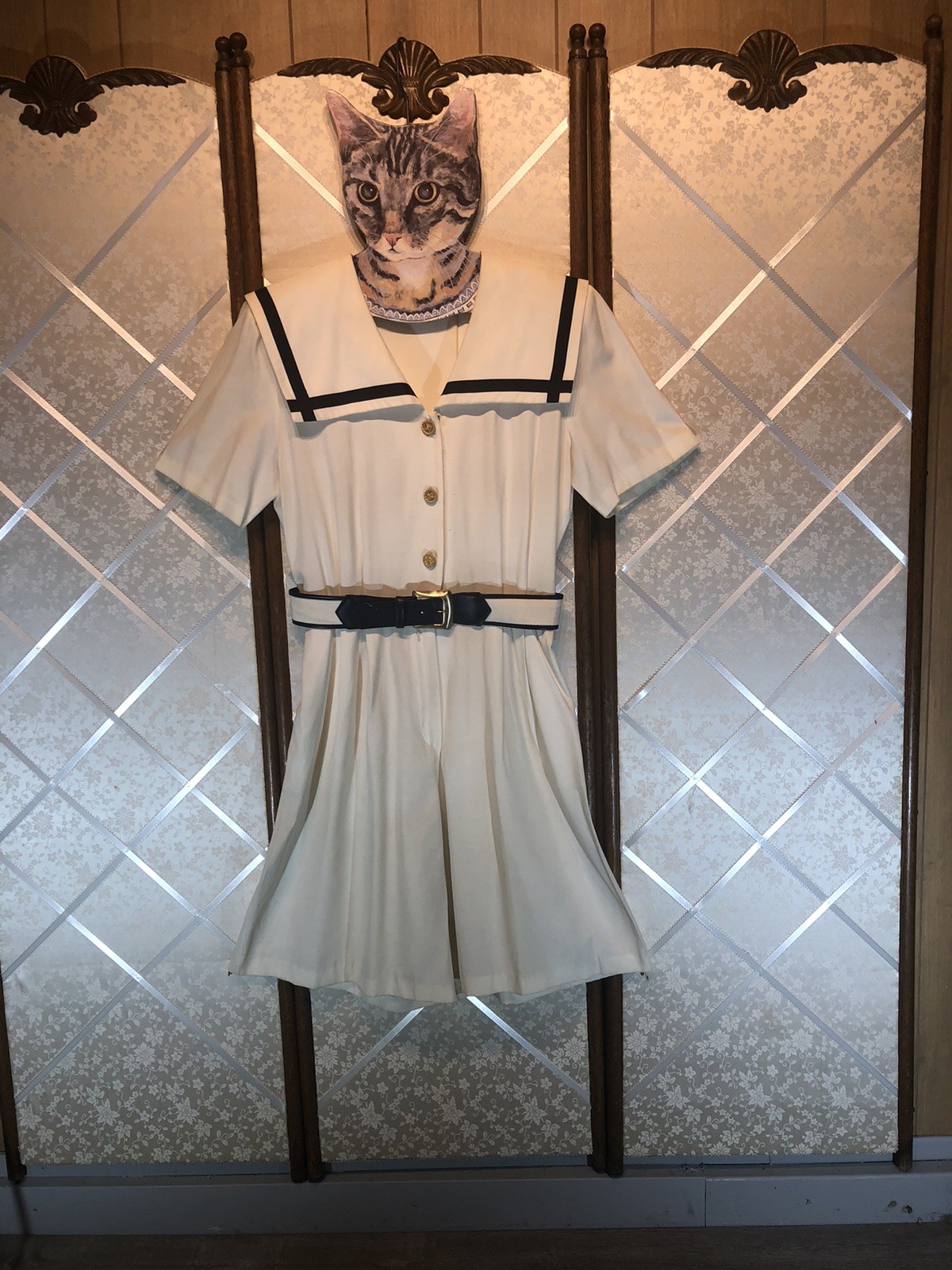 Vintage 1990’s John Roberts White Blue Trim Collar Sailor/Nautical Romper ~S/M