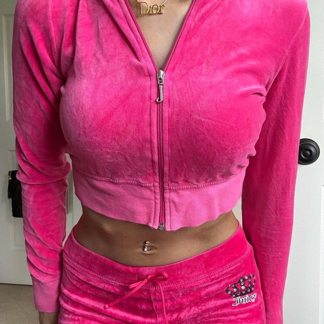 Vintage Juicy Couture Y2K Logo Hot Pink Velour Tracksuit Set 2-piece size XS