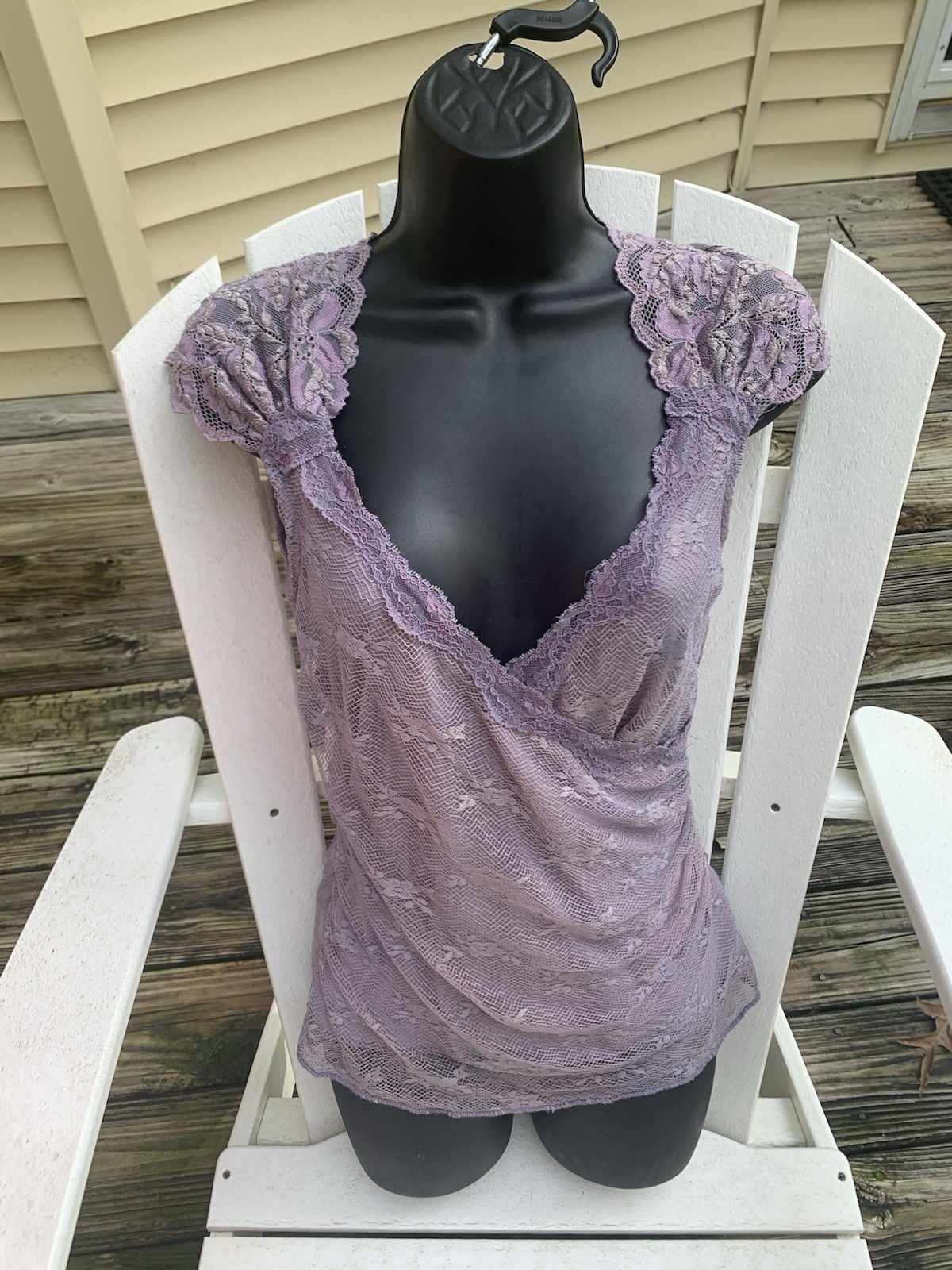 Ann Ferriday Fairy Top Lavender Purple Faux Wrap Lace Stretch Lace M