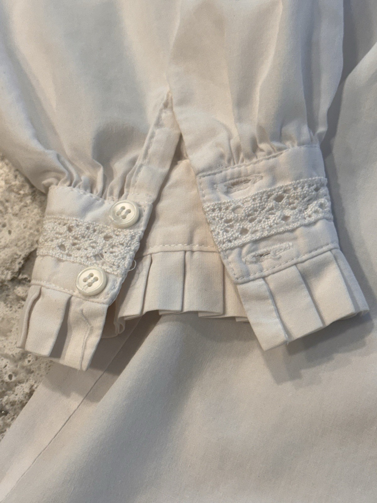 Vintage Orvis Victorian Ruffle Pin-Tuck Lace Blouse S M High Collar, White