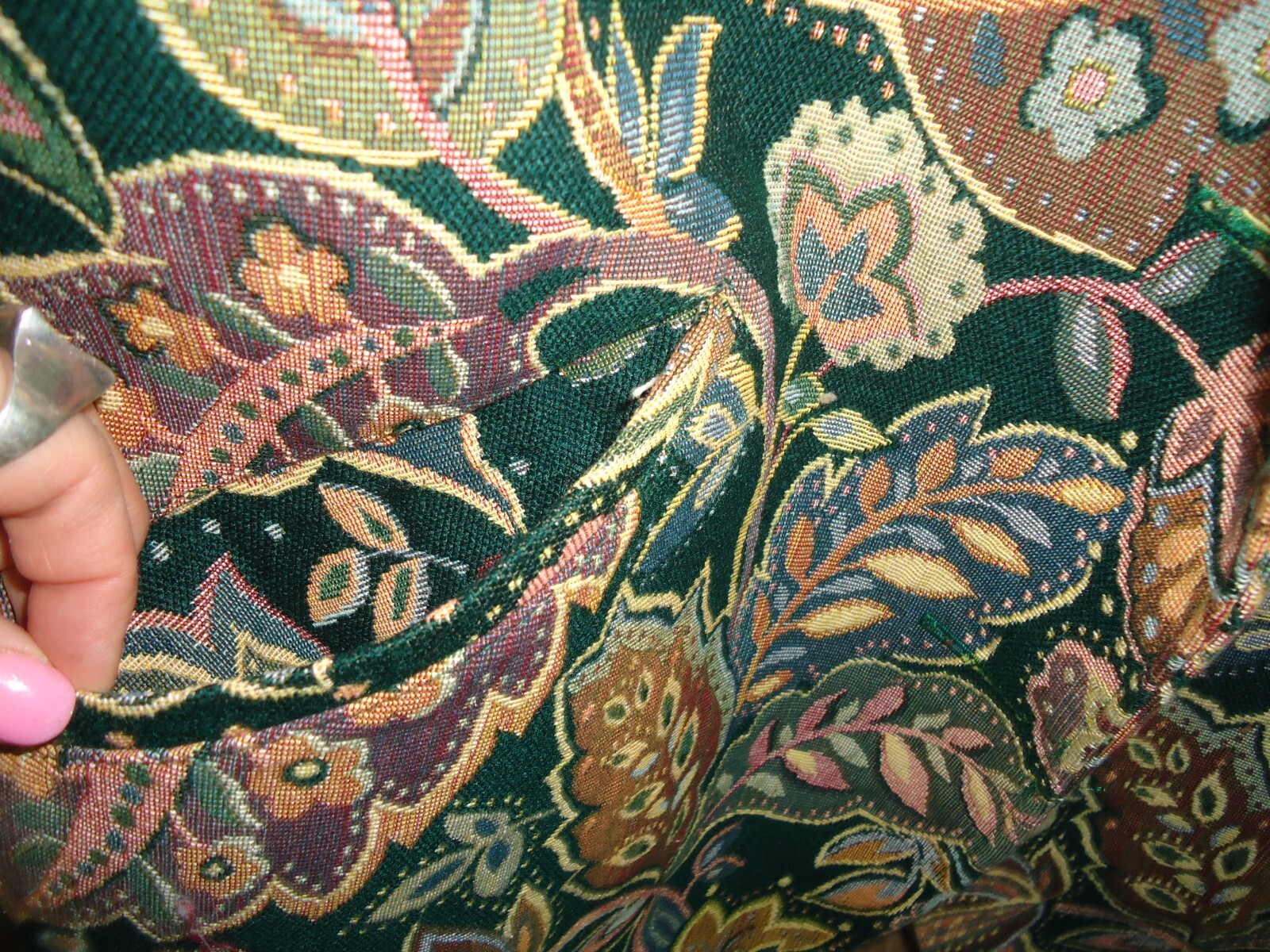 VTG Green Floral Tapestry Blazer Ascente 2X Shoulder Pads Pockets Granny Core