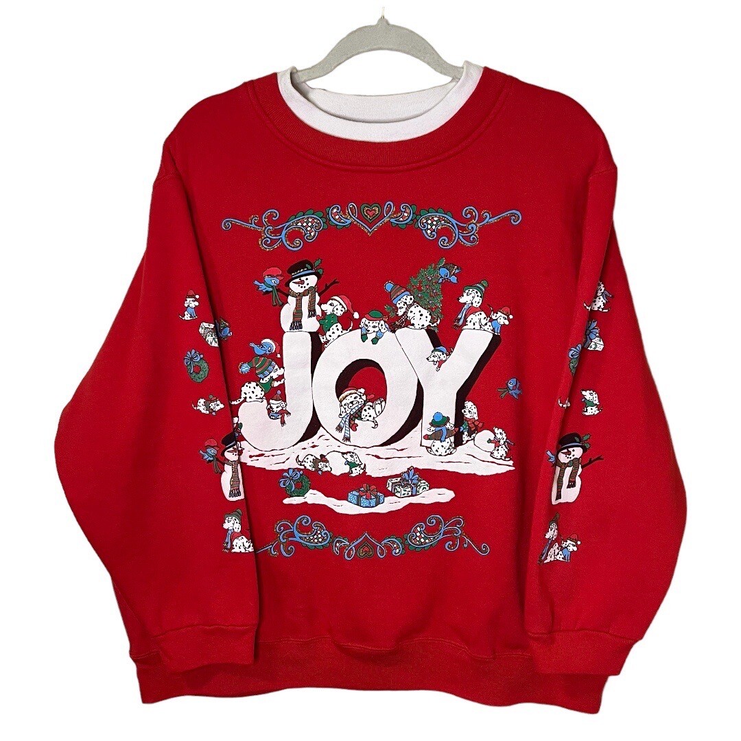 VTG YS AMERICA Joy Graphic Ringer Christmas Sweatshirt