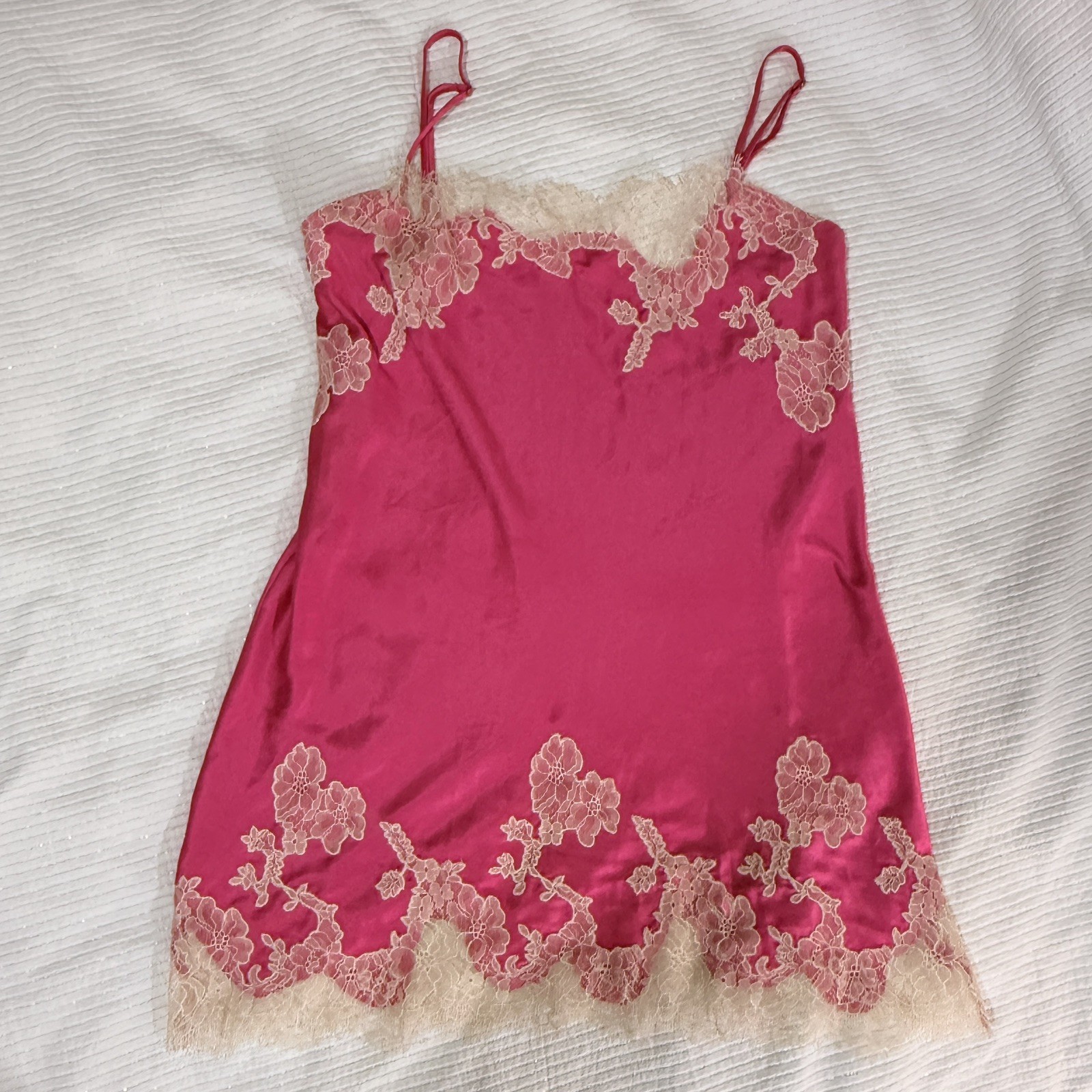 Y2K Victoria’s Secret Satin Slip Dress Pink Lace Chemise M Dainty Fairy