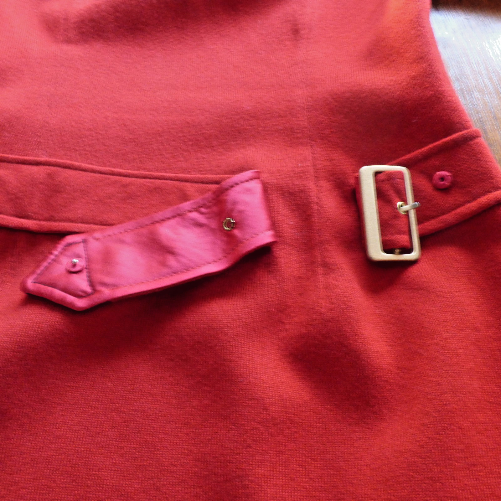 VINTAGE PEGGY JENNINGS DRESS RED WOOL KNIT W LEATHER TRIM FULLY SATIN LINED 4-6