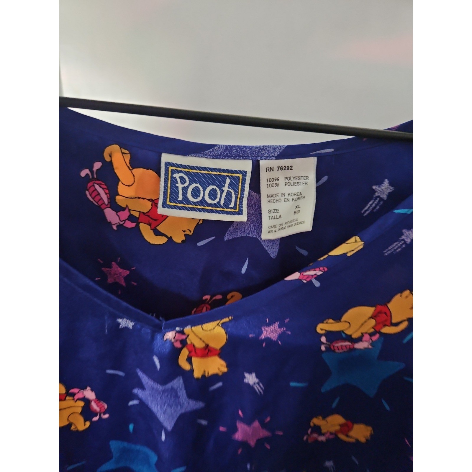Vintage Winnie The Pooh Disney Satin Nightgown XL Blue Stars Sleepwear Dress