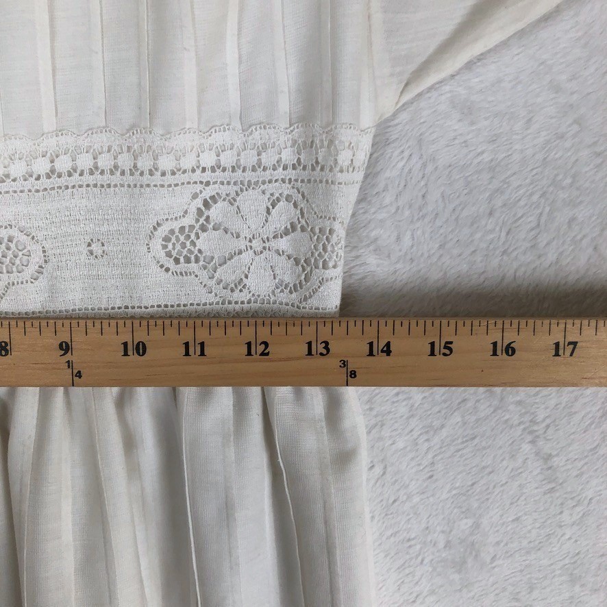 VTG MISS K Alfred Shaheen Lace Maxi Dress Bishop Sleeve Sz 9/10 White Wedding US