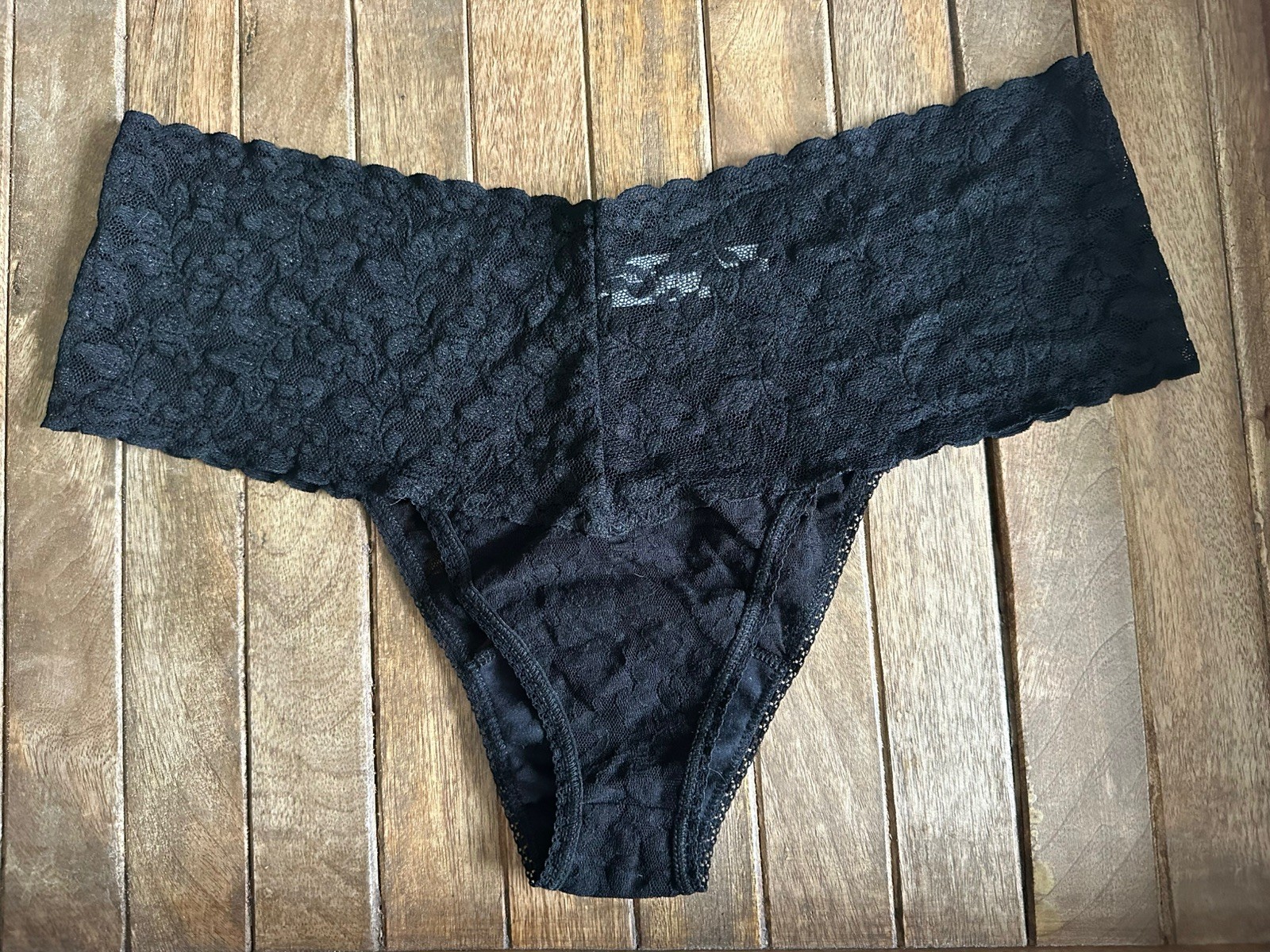 Vtg Hanky Panky Black Lace Thong Bikini Panties O/S