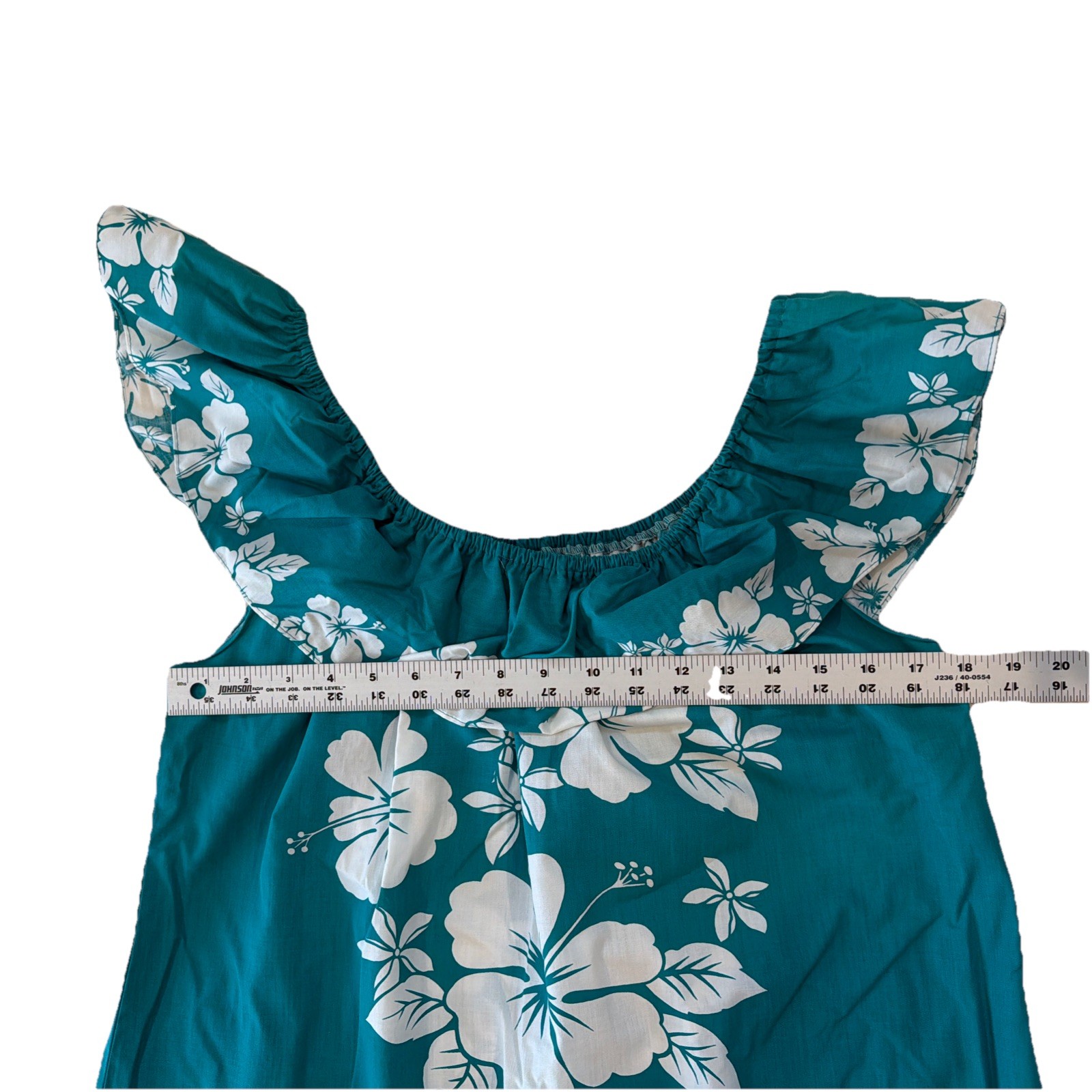 Vintage Helena’s Hawaii Turquoise White Floral Dress Made In Hawaii Size Medium