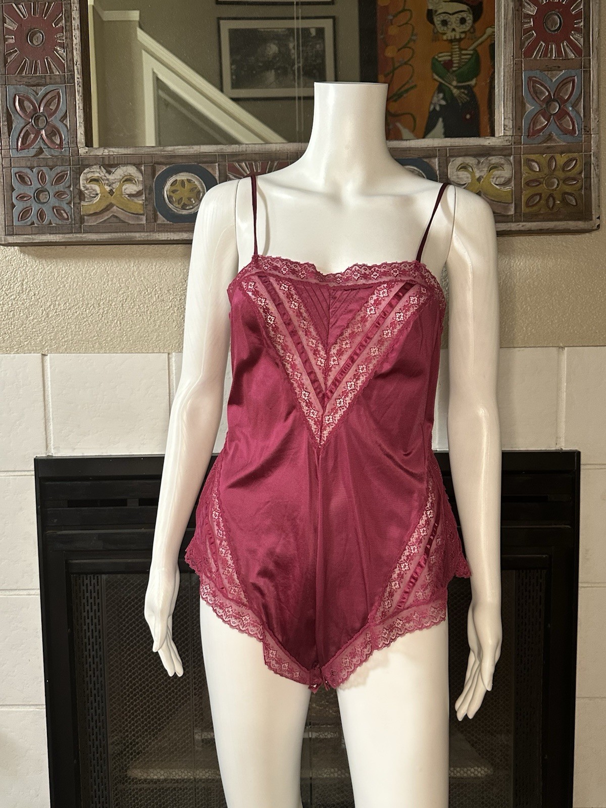 Formfit Vintage Red Satin And Lace Teddy Sz 34 (10-12)