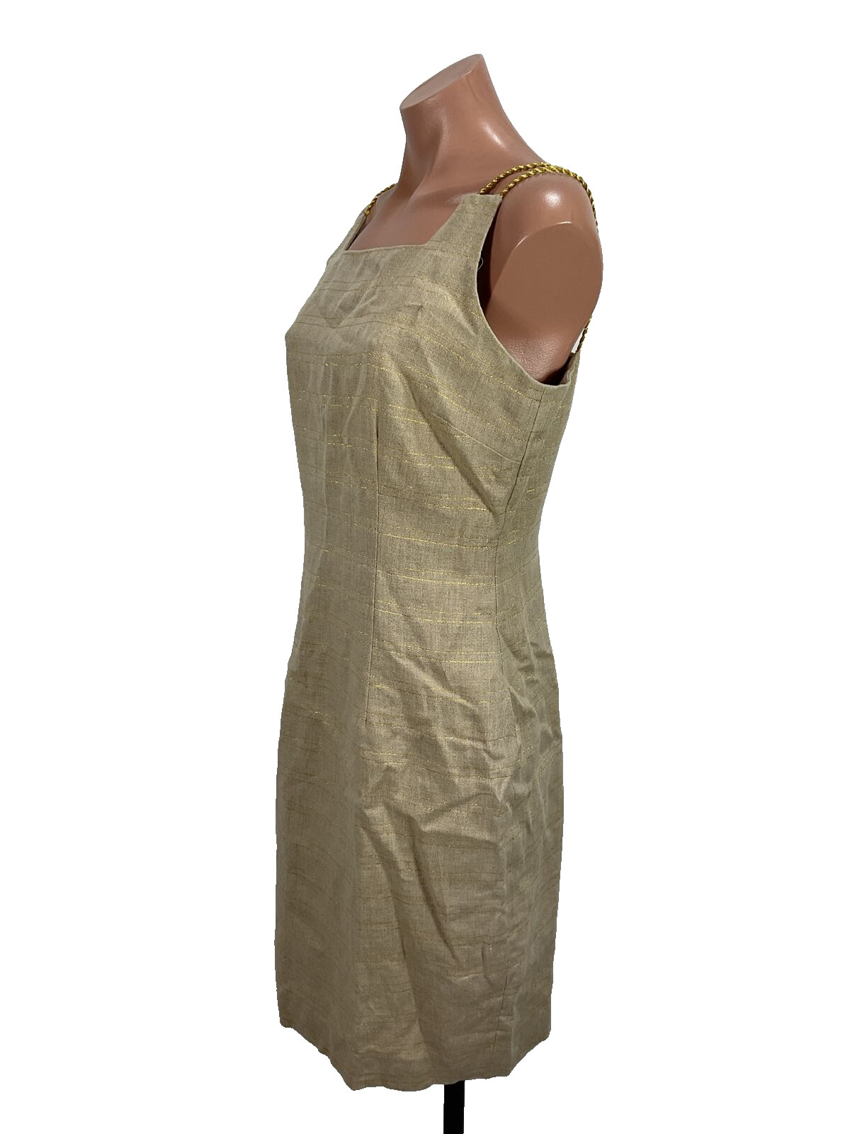 Vintage Althuser Sleeveless Sheath Dress Suit sz 8 Gold Beige Jacket