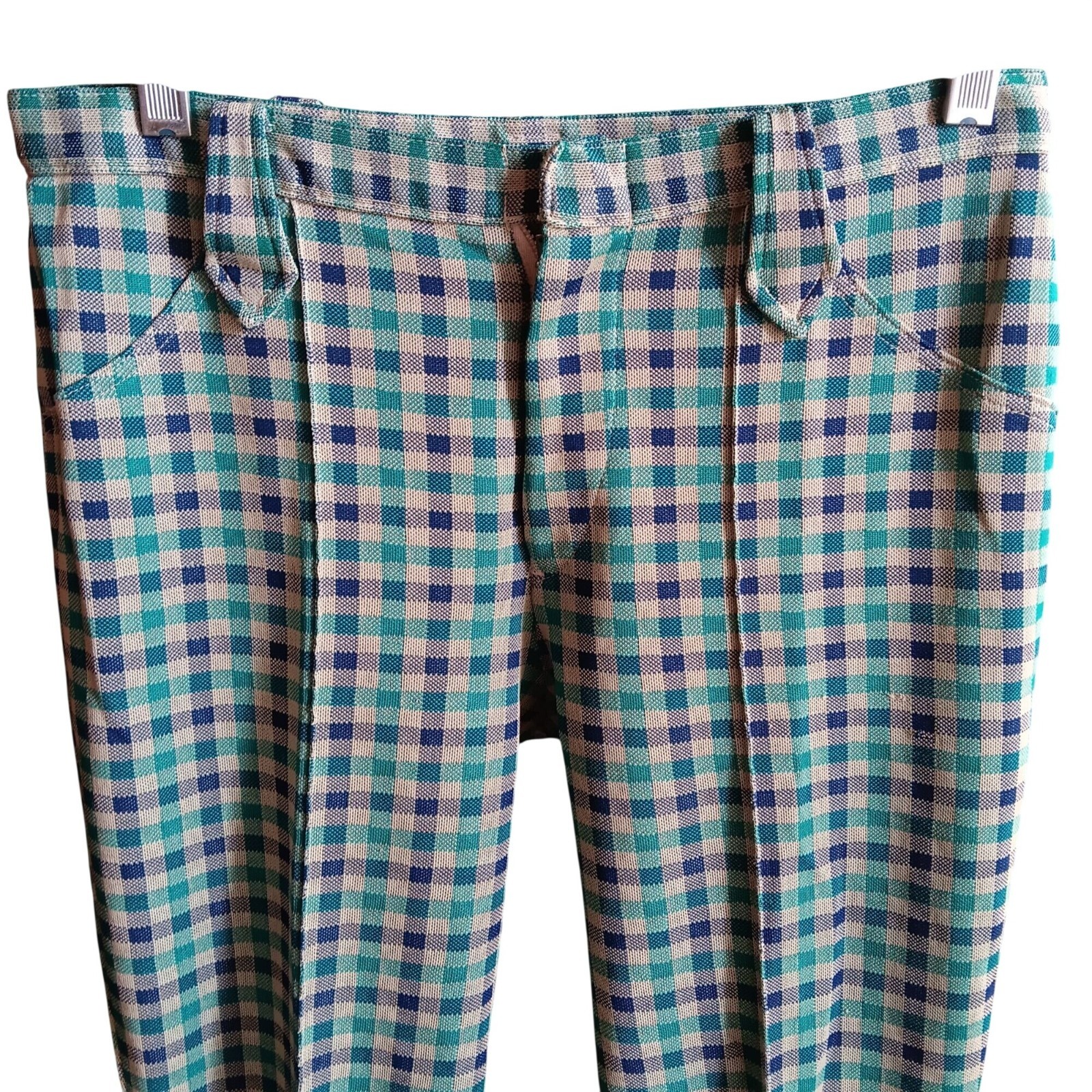 Vintage Cowgirl Mod Bellbottom Pants 28×32 1960’s Lasso Wester Green Gingham