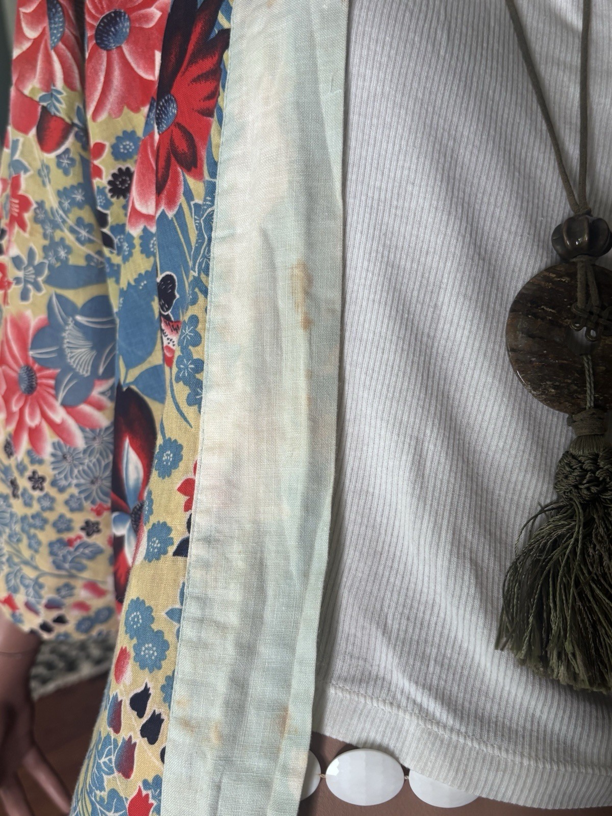 VTG 1960s Floral Cotton Japanese Kimono Jacket Cover-Up Boho Hippie Festival OS
