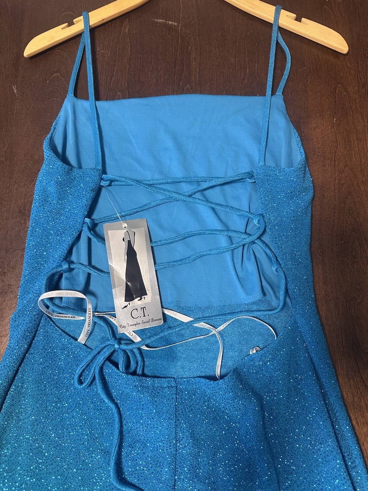 Vintage 1990s Y2K City Triangle Teal Sparkle Dress Size Large Formal Party Long