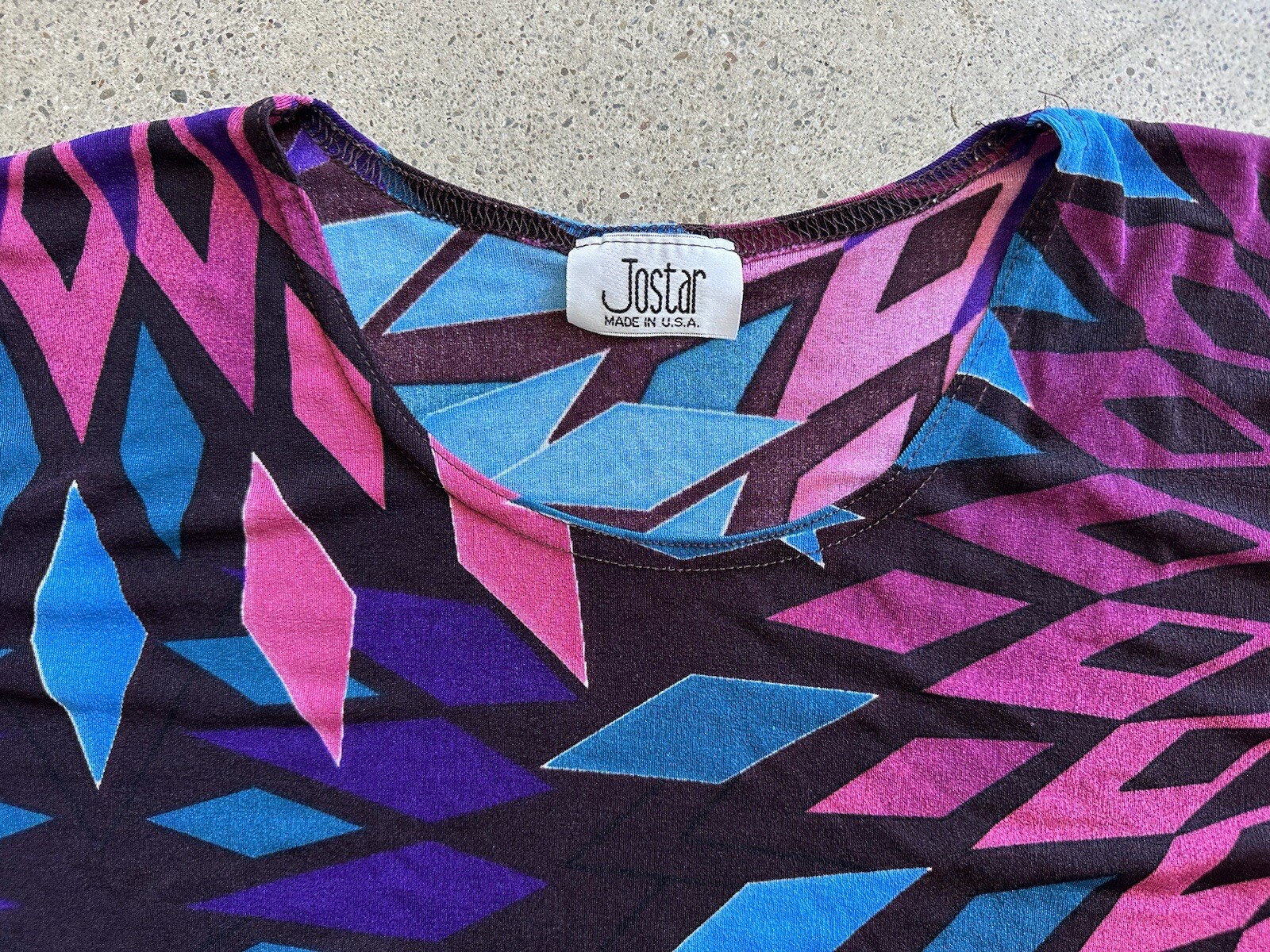 Vintage Jostar Pink Purple Blue Geometric Diamond Abstract Mosaic Top Size L