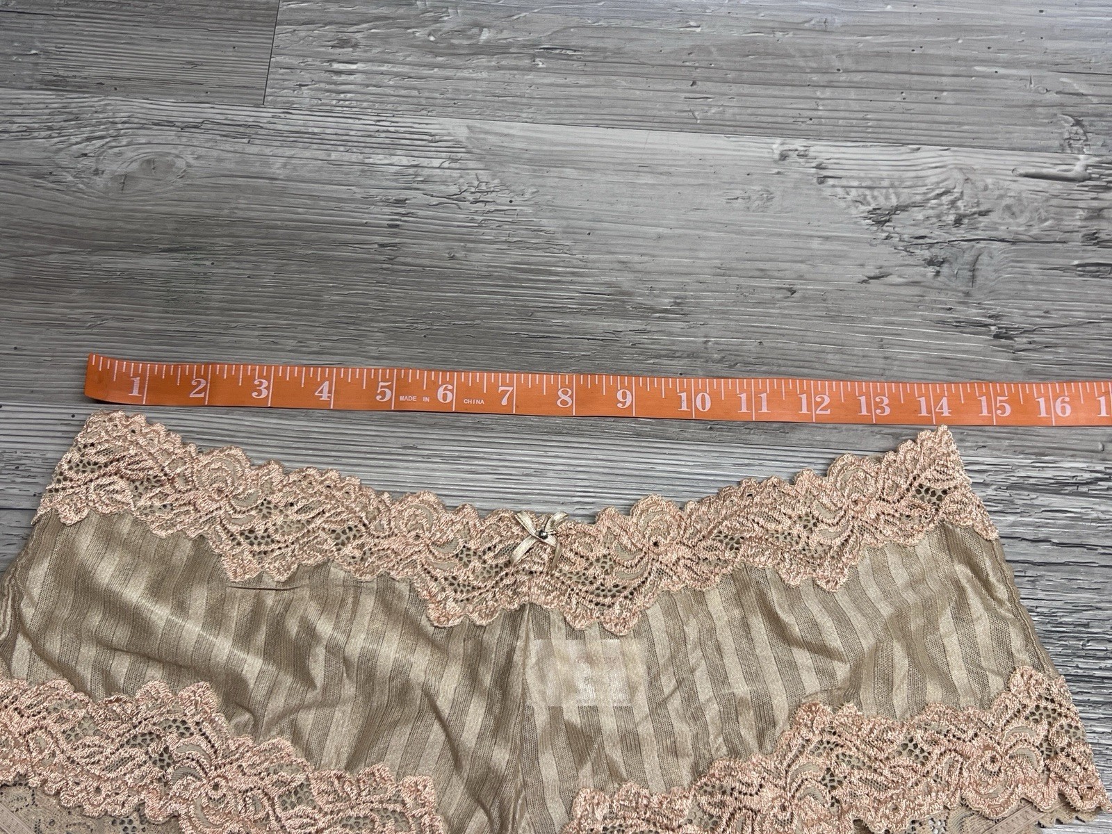 Vintage Whimsy Sheer Bikini Hip Hugger Panties 8 XL Beige Lingerie Lace Trim #1