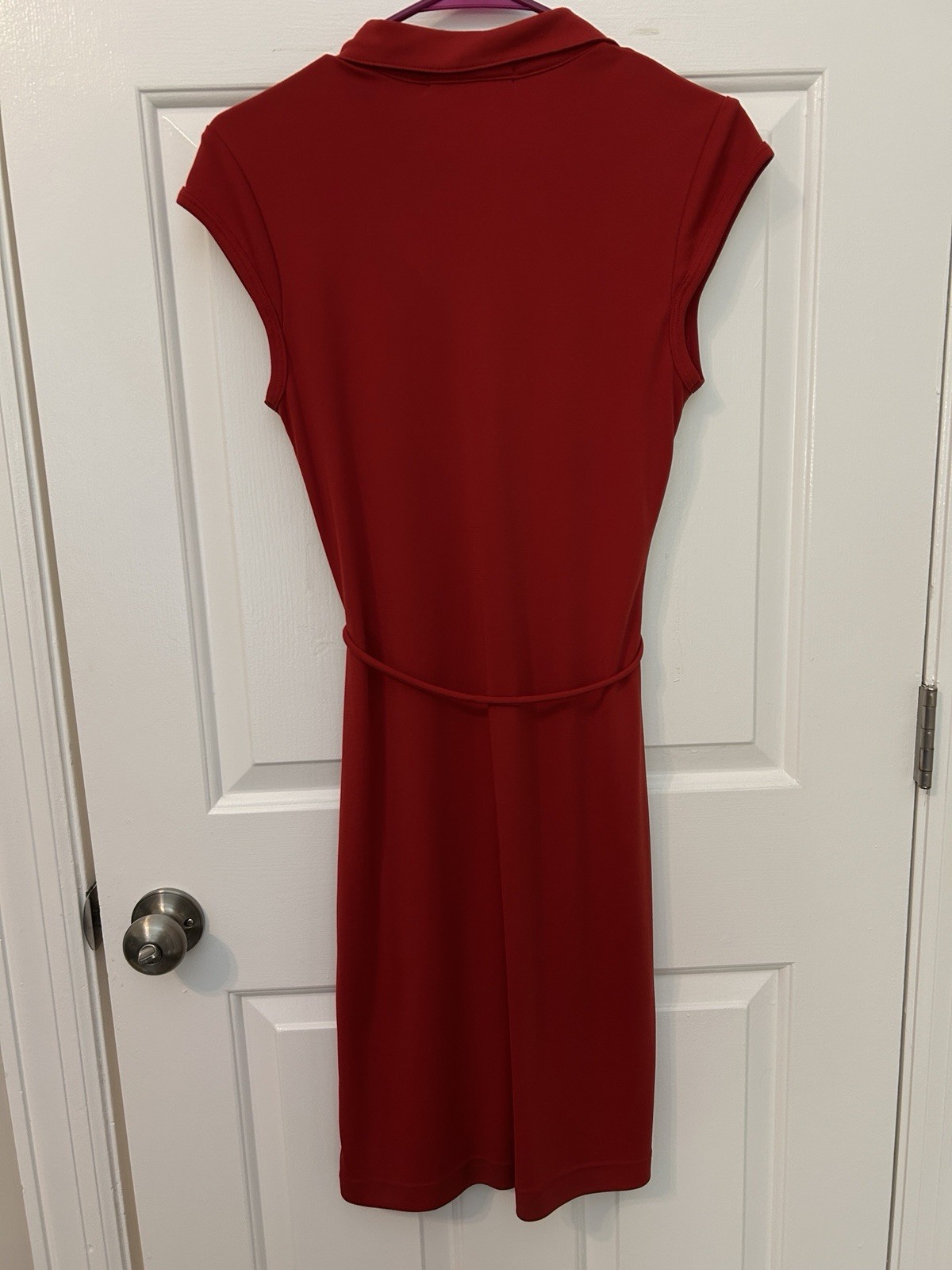 Vintage 70s Red Polyester Disco V-Neck Tie MIDI Dress Sz XS/S A-Line Ruffles