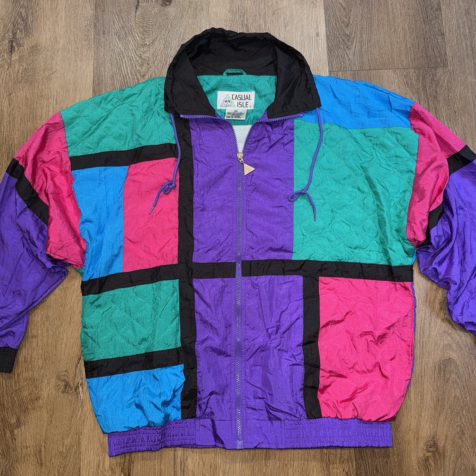 Vintage Casual Isle Track Suit Womens Medium Jacket Pants Set Nylon 1980s 1990s
