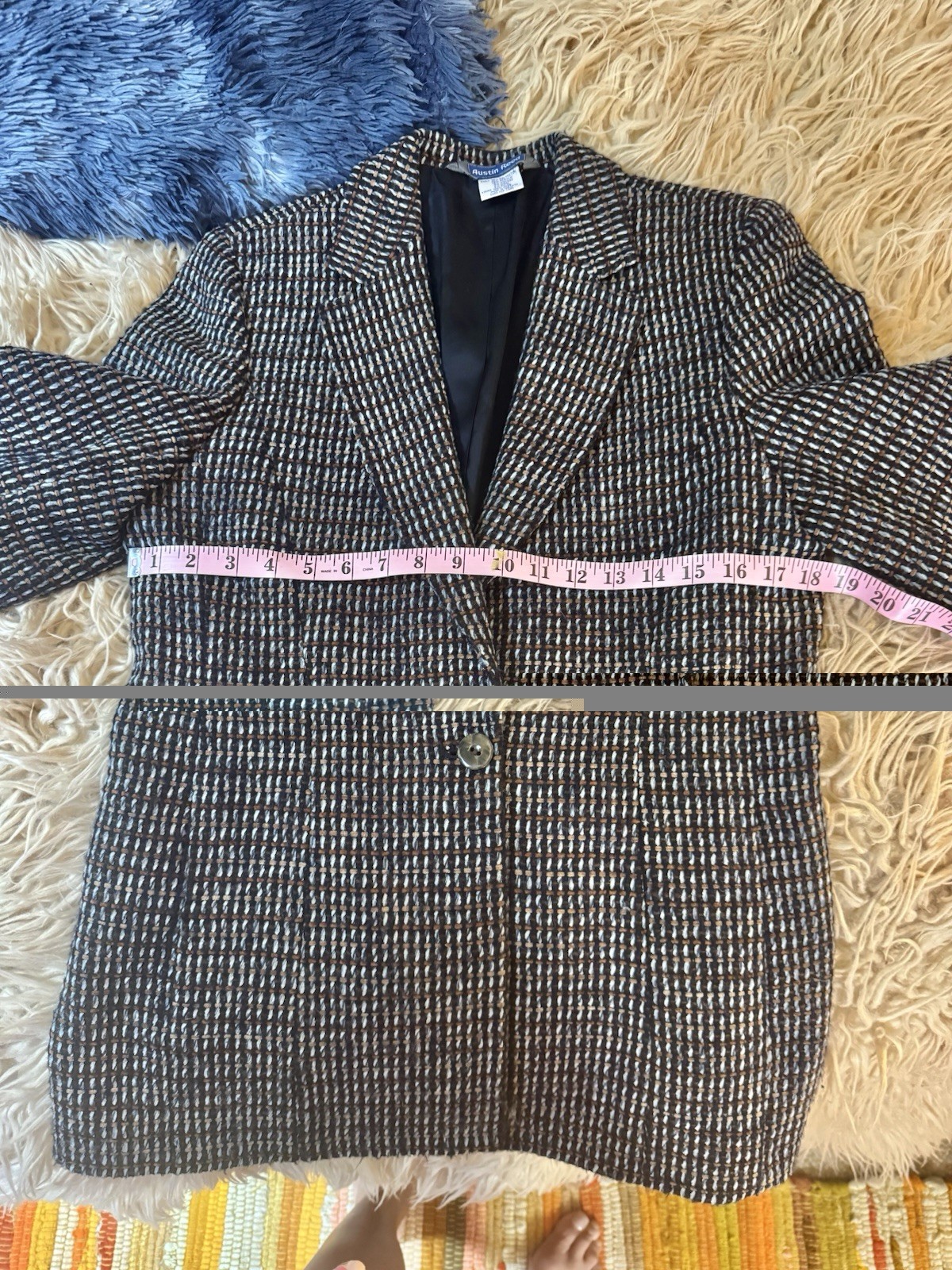 Vtg Austin Reed Woven Poly Wool Blend Tweed India Blazer Jacket 80s S Pockets