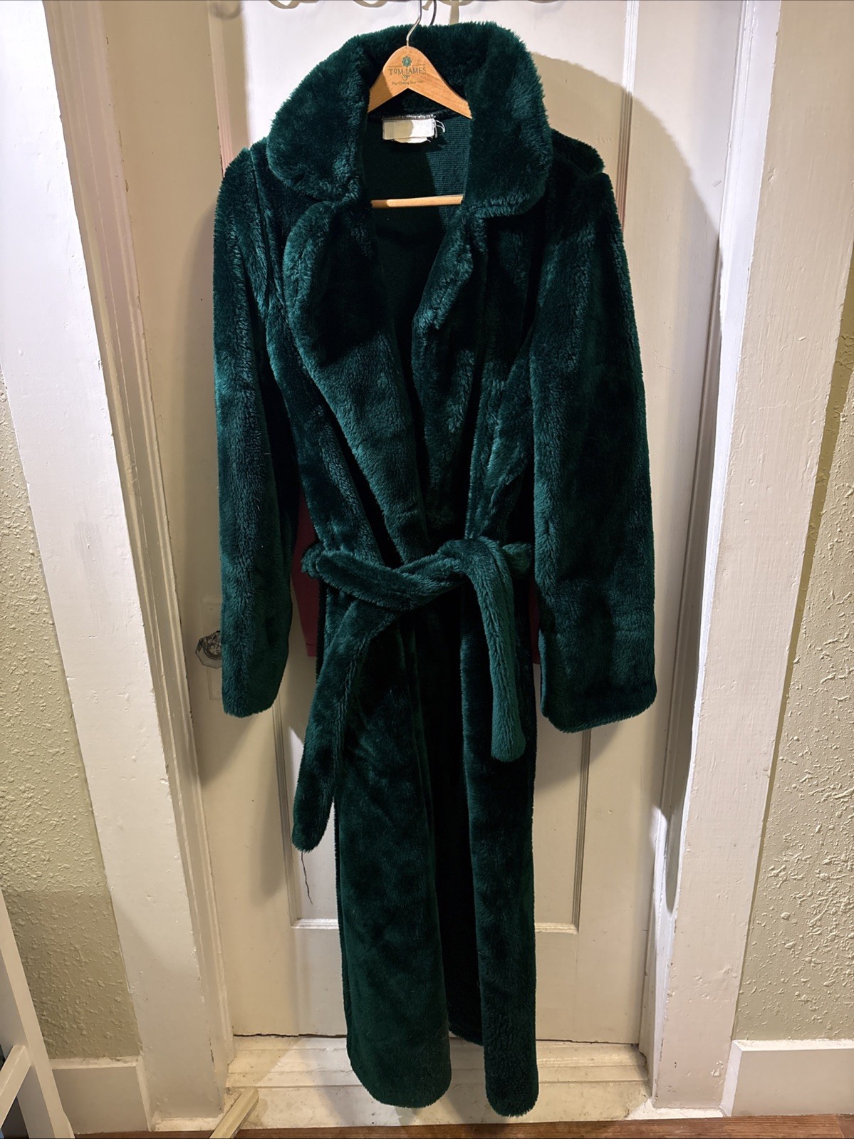 1970s Vintage Borg Hunter Green Plush Fabric Robe Size L