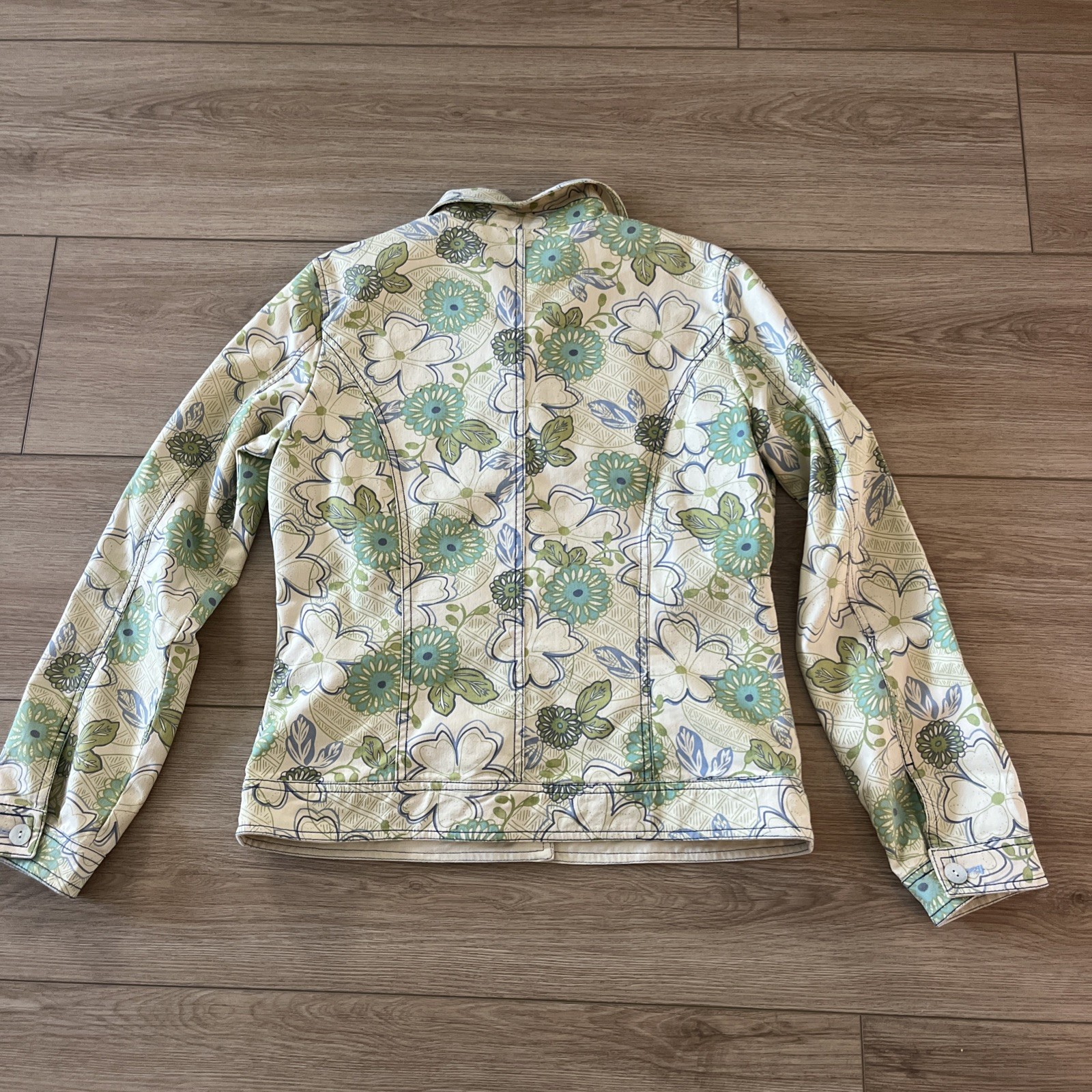 Vintage Susan Bristol Blazer Jacket tan Flowers Embroidery Beaded Small