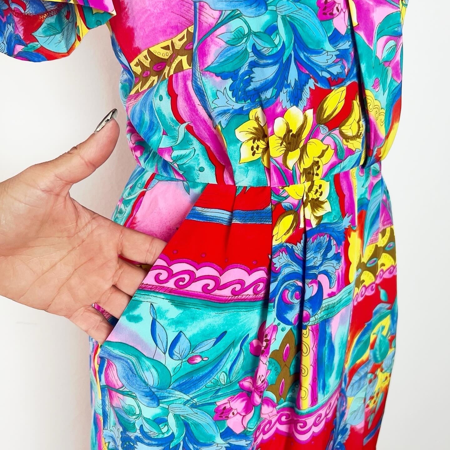 LIZ CLAIBORNE Deadstock 1990’s 90s Vintage Floral Wrap Bust Spring Dress 6P S M