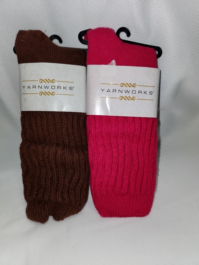 VTG 90’s 2 Pr Thick Socks JCP Slouch Brown Hot Pink Shoe Size 4/10 Yarnworks