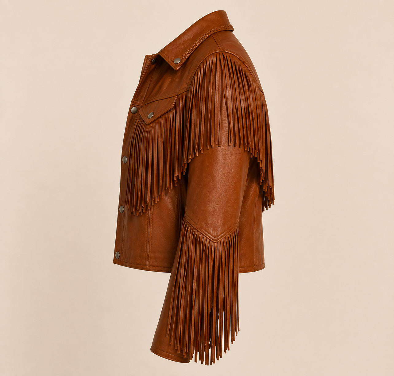 Genuine Leather Fringe Jacket Brown Western Style Handmade Cowboy Coat