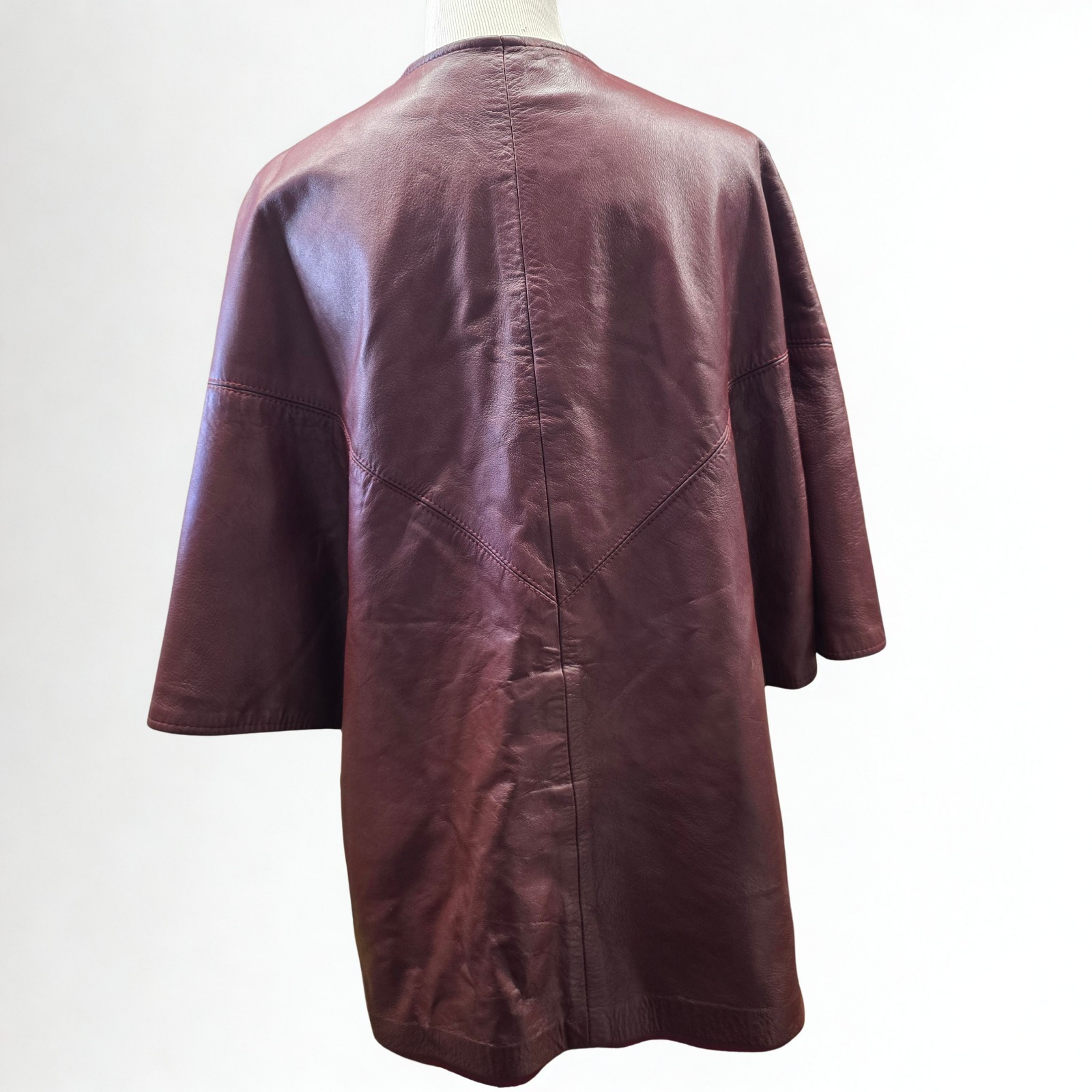 VTG 70s Dan di Modes 24K Leather Cape Coat Burgundy Jacket