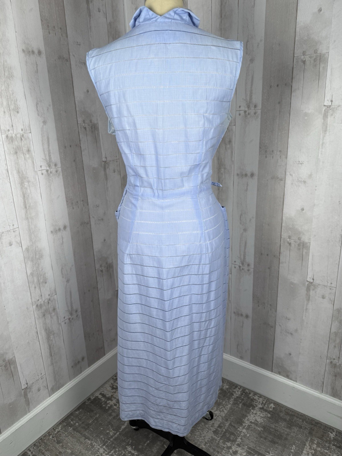 Vintage 1940s DRESS Frock Cotton Day DRESS Pale Blue Retro Pinup WWII S/M