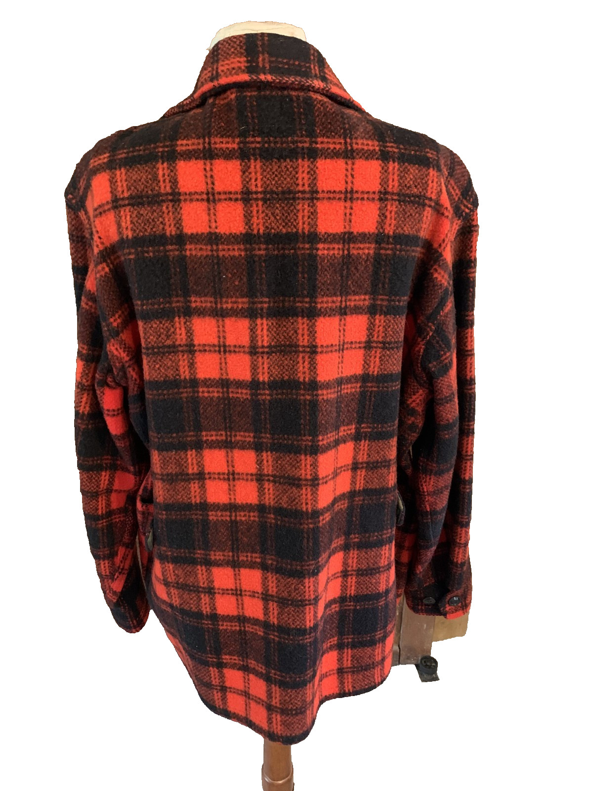 VTG MELTON Red Black Plaid Zippered Jacket Coat Pockets YKK Zipper Size Large