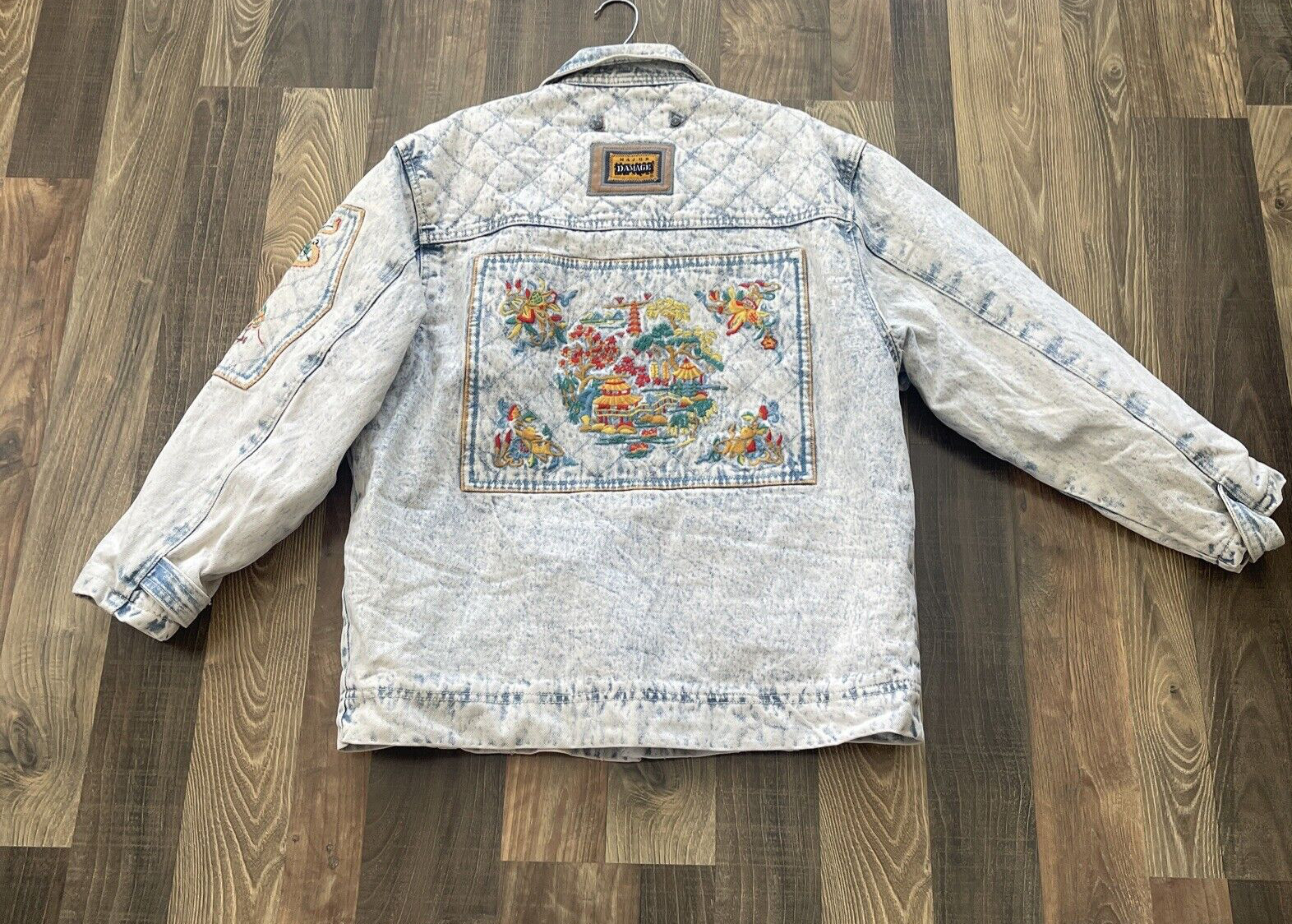 Major Damage Denim Quilted Bomber Jacket Size 1 Acid Wash Vintage