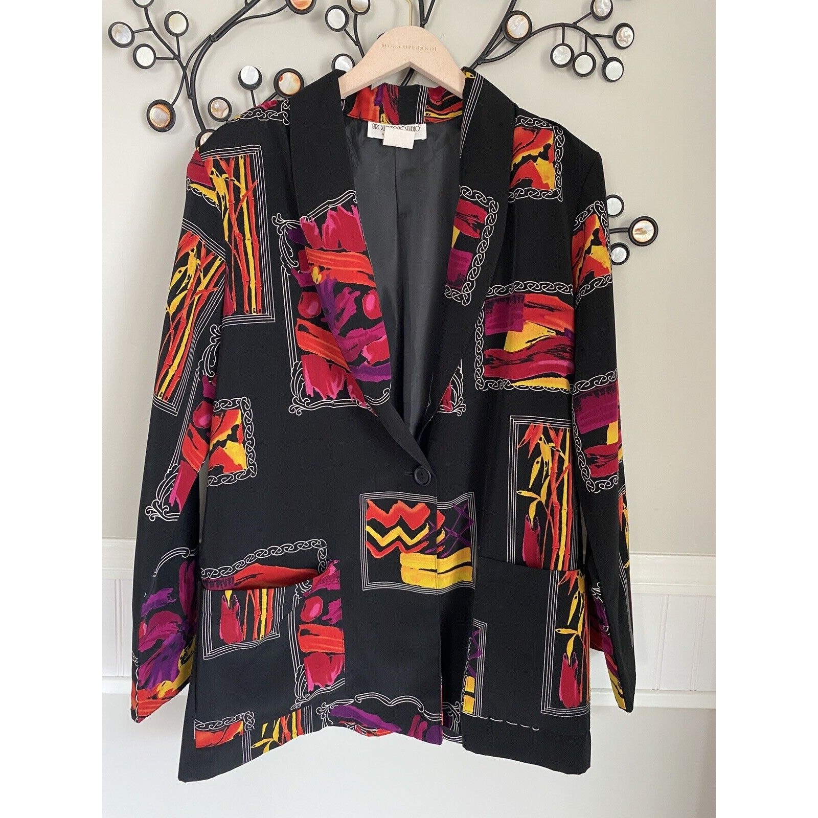 Vintage Brownstone Studio Blazer Jacket Multicolor Abstract Pattern 80s Large