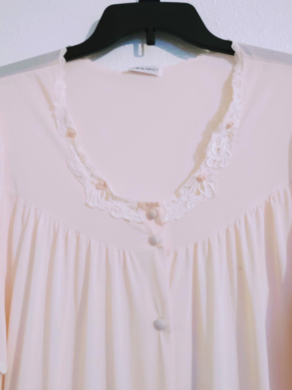 VINTAGE LORRAINE LIGHT PEACH COLOR BUTTON FRONT SHEER NIGHTGOWN (Small Spot)