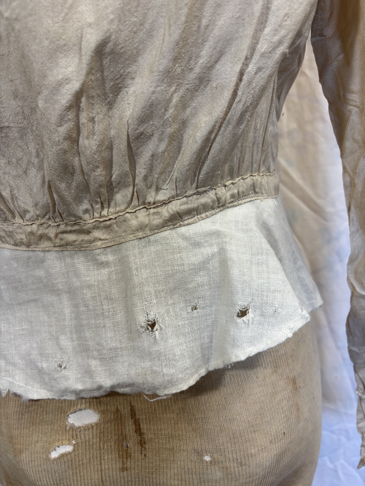 Antique Edwardian Victorian Women’s Taupe Silk Blouse Shirt Top As Found