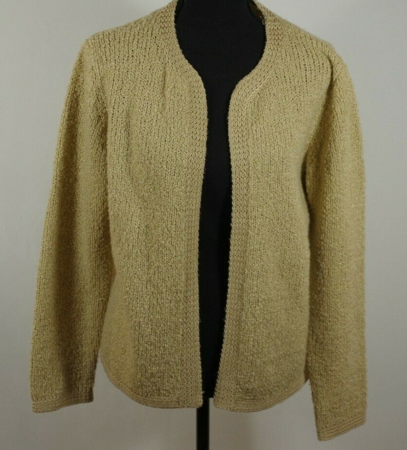Vintage Classic Le Roy Knitwear Tan Gold Open Cardigan Size L Large Womens Soft