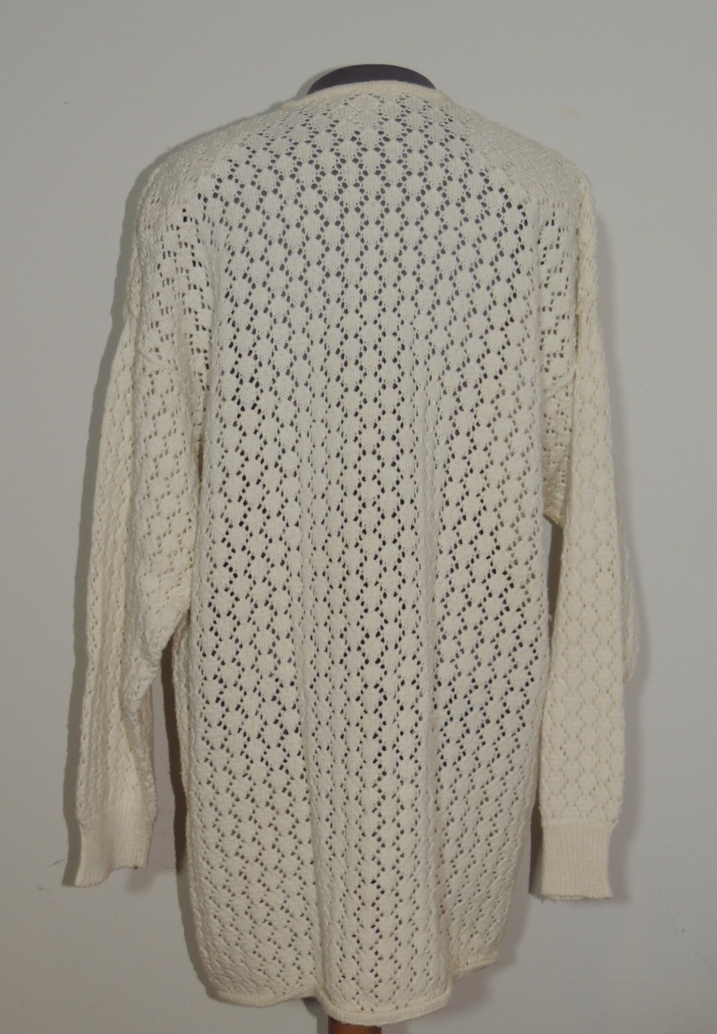 Vintage 1980’s Eminent Ramie Cotton Crochet Cardigan Sweater w Sequins S