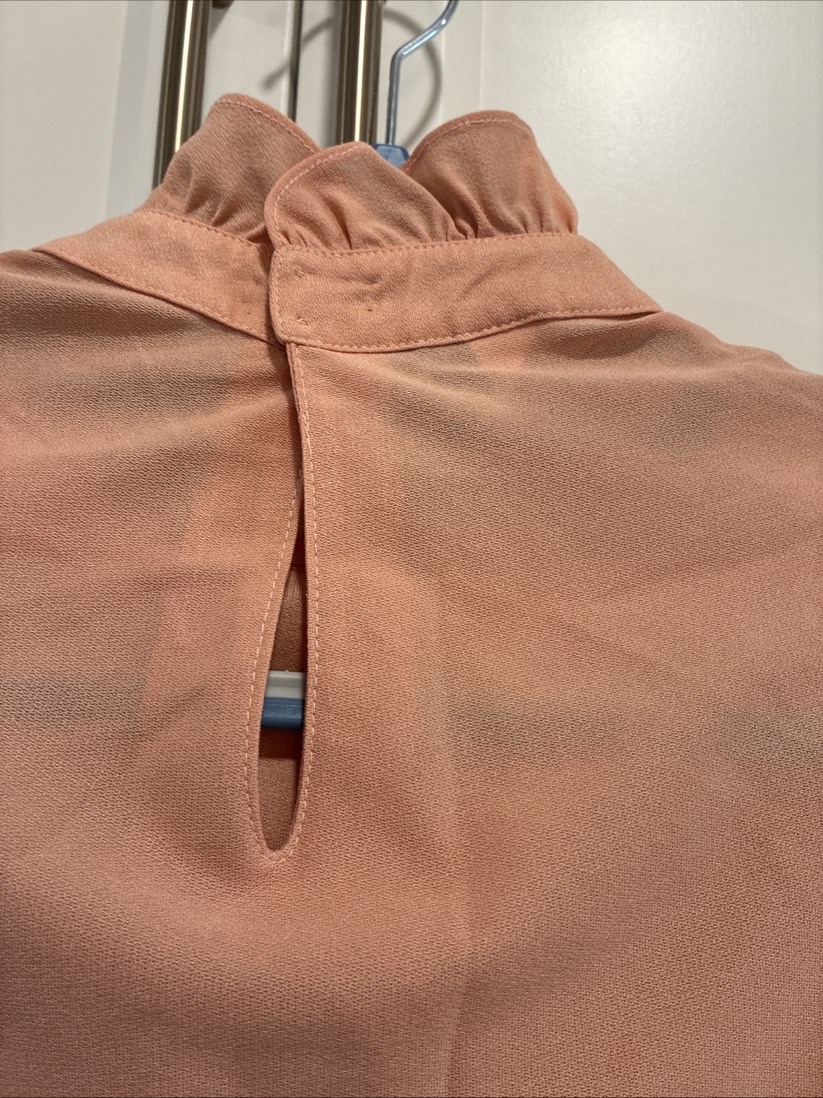 VTG Eccobay Peach Ruffle Mock Neck Blouse Sz L ? Romantic Cottage Core