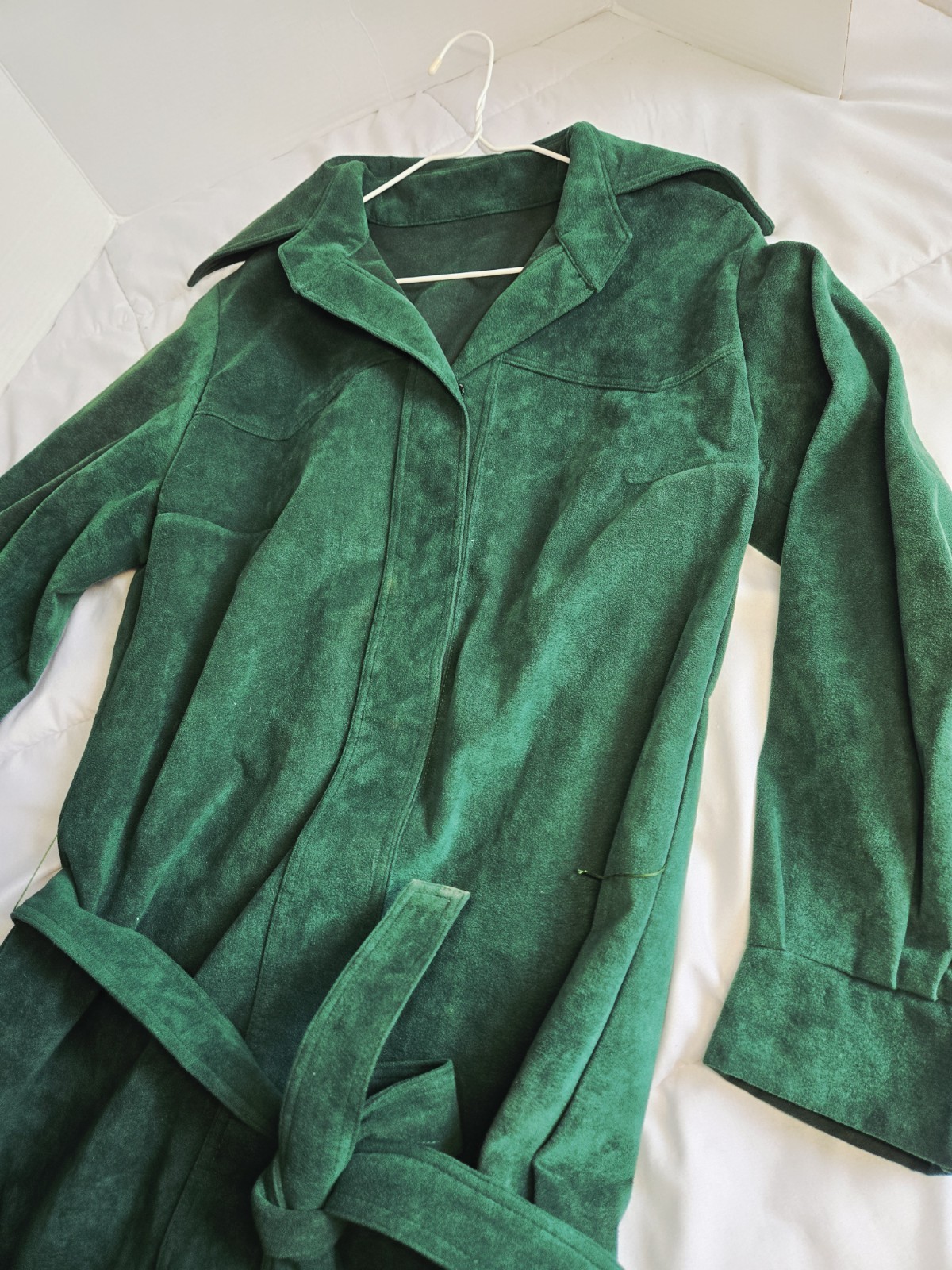 Vtg 80’s Indie Trench Coat Womens M Green Ultra Suede Collection Boho Retro