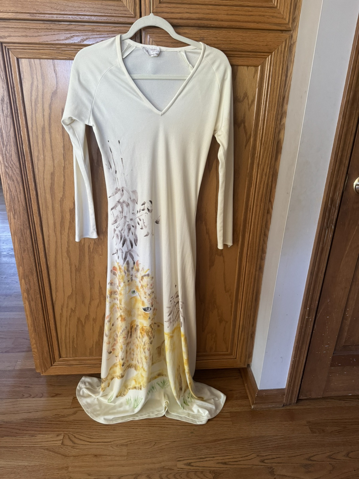 VTG Mimosa Tree Inc. Lion Dress Hand Painted Maxi Long Sleeves 11/12 SMALL MED