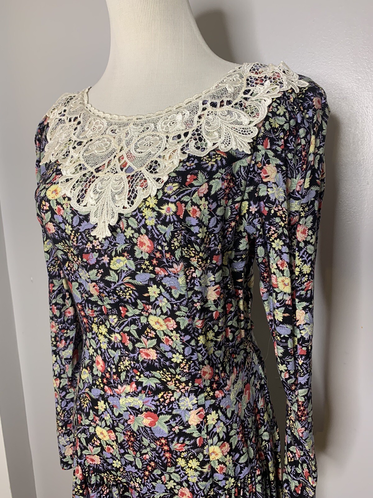 Vintage Dress Misty Lane Floral Lace Long 1990s Size 9/10