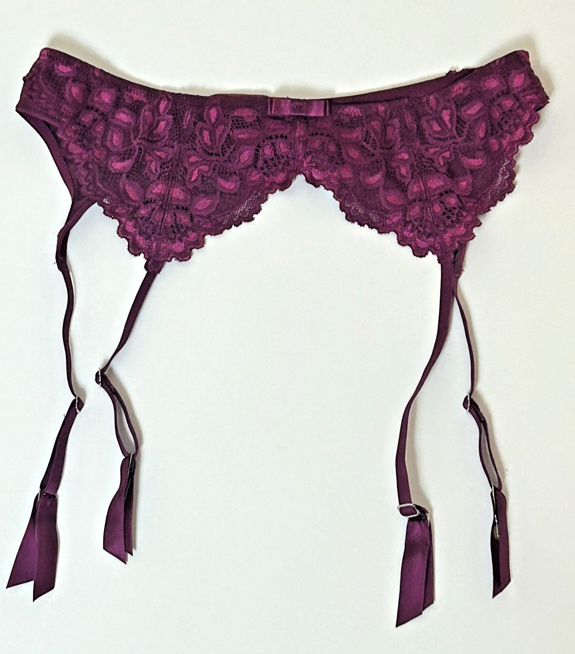 Fredericks of Hollywood Garter Belt Lace Floral Dark Fuchsia Coquette Vamp S NWT