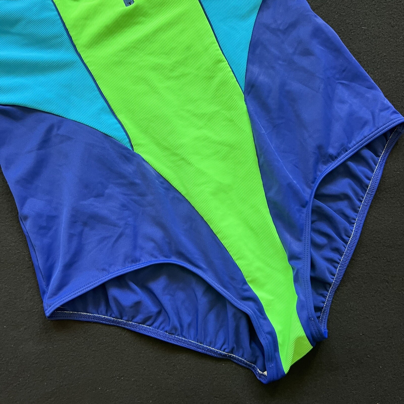 Vintage Christina Zipper Front Colour Block One Piece Swimsuit Size 44-48 W
