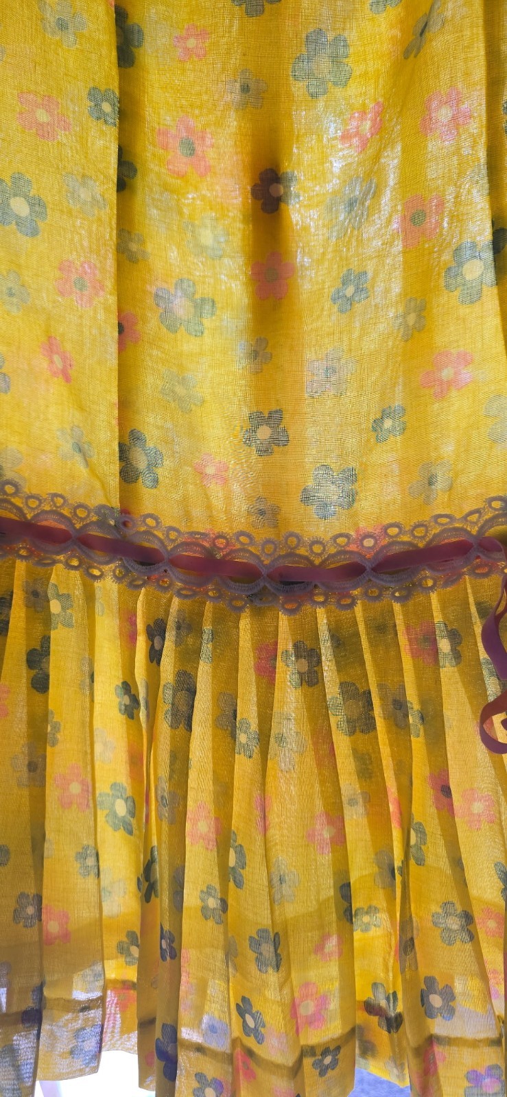 VTG 70s STYLED BY THAT GIRL Yellow Chiffon Floral Drop Waist Dress Size 4 S