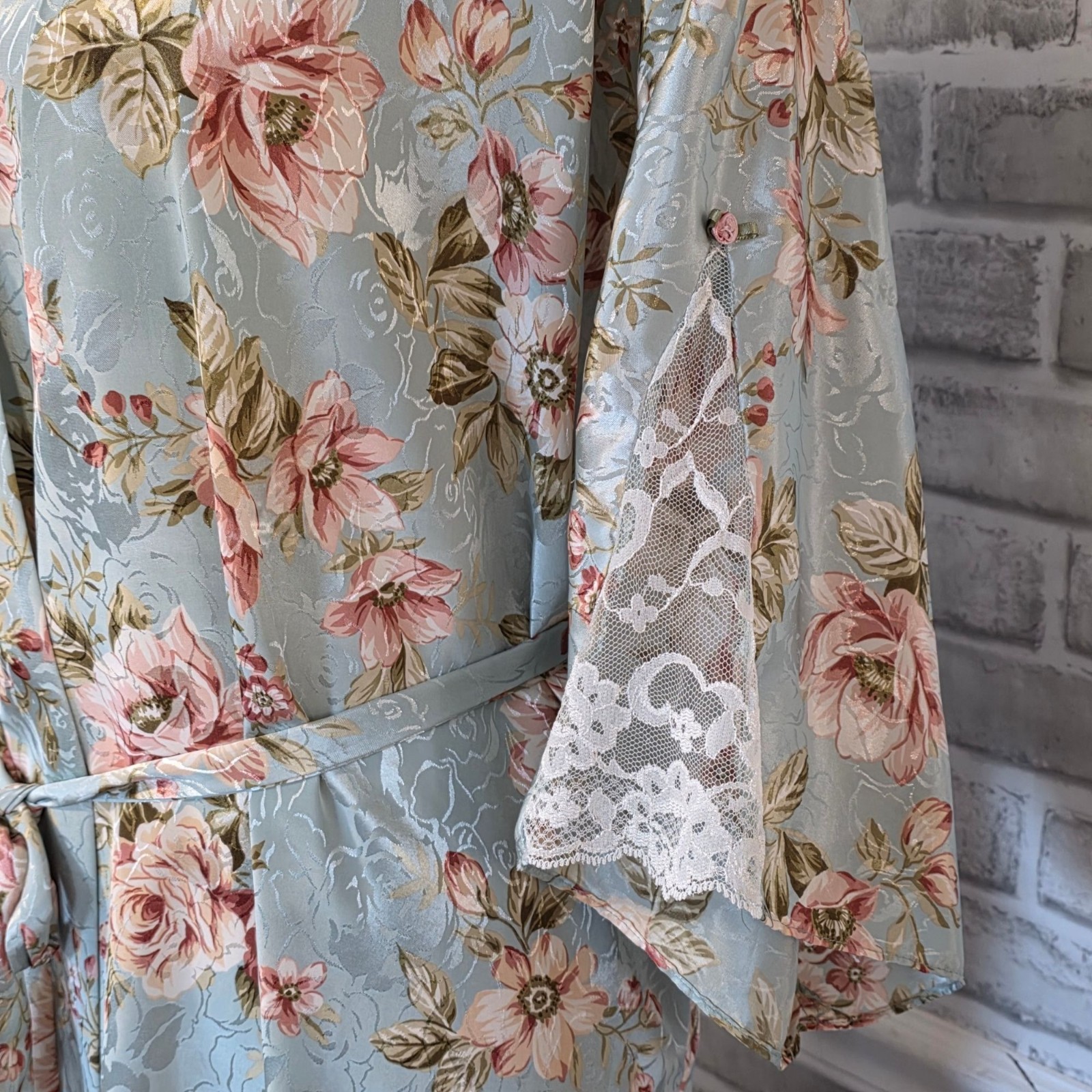 Expressions Vintage Liquid Satin Floral Maxi Robe Bridgerton Bridal Lace Duster