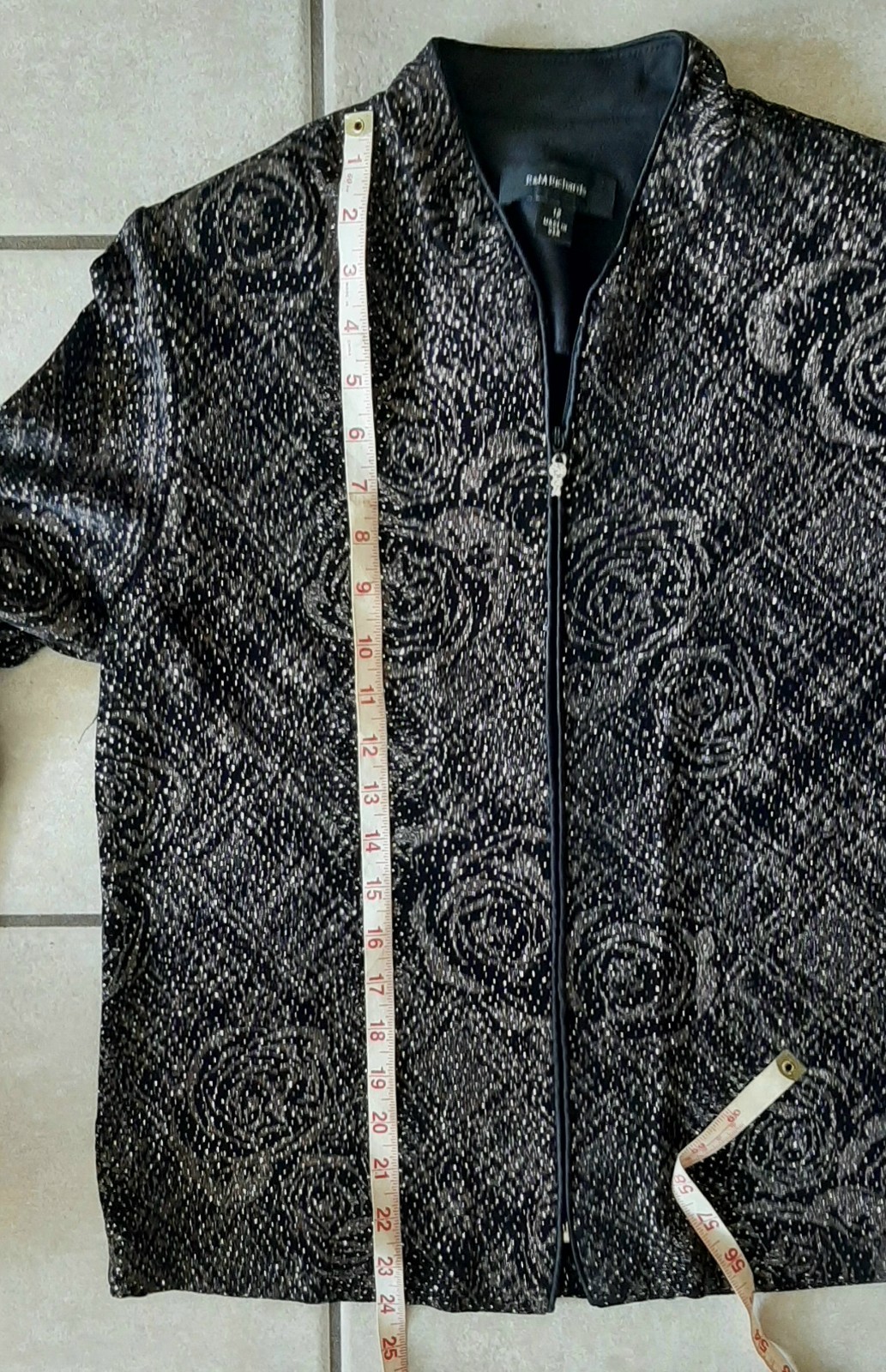 Rare Vintage R&M Richards Velvet Jacket Black Floral Glitter Made in USA Size 12