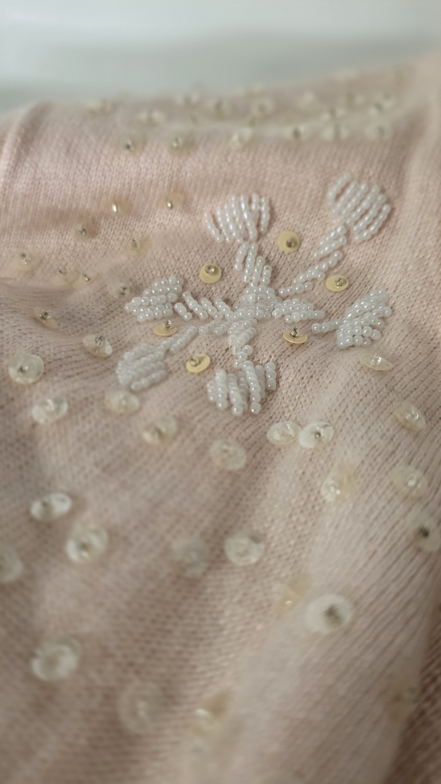 VTG Storybook Knits Silk Cashmere Beaded Snowflake Cardigan Pink XL Christmas