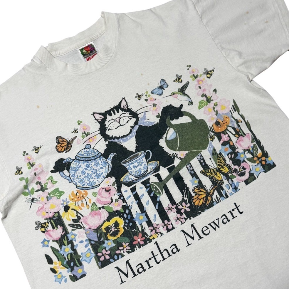 Vintage 90s Martha Mewart Cat Kitty Funny Animal Cottage Tea Art Graphic T-shirt
