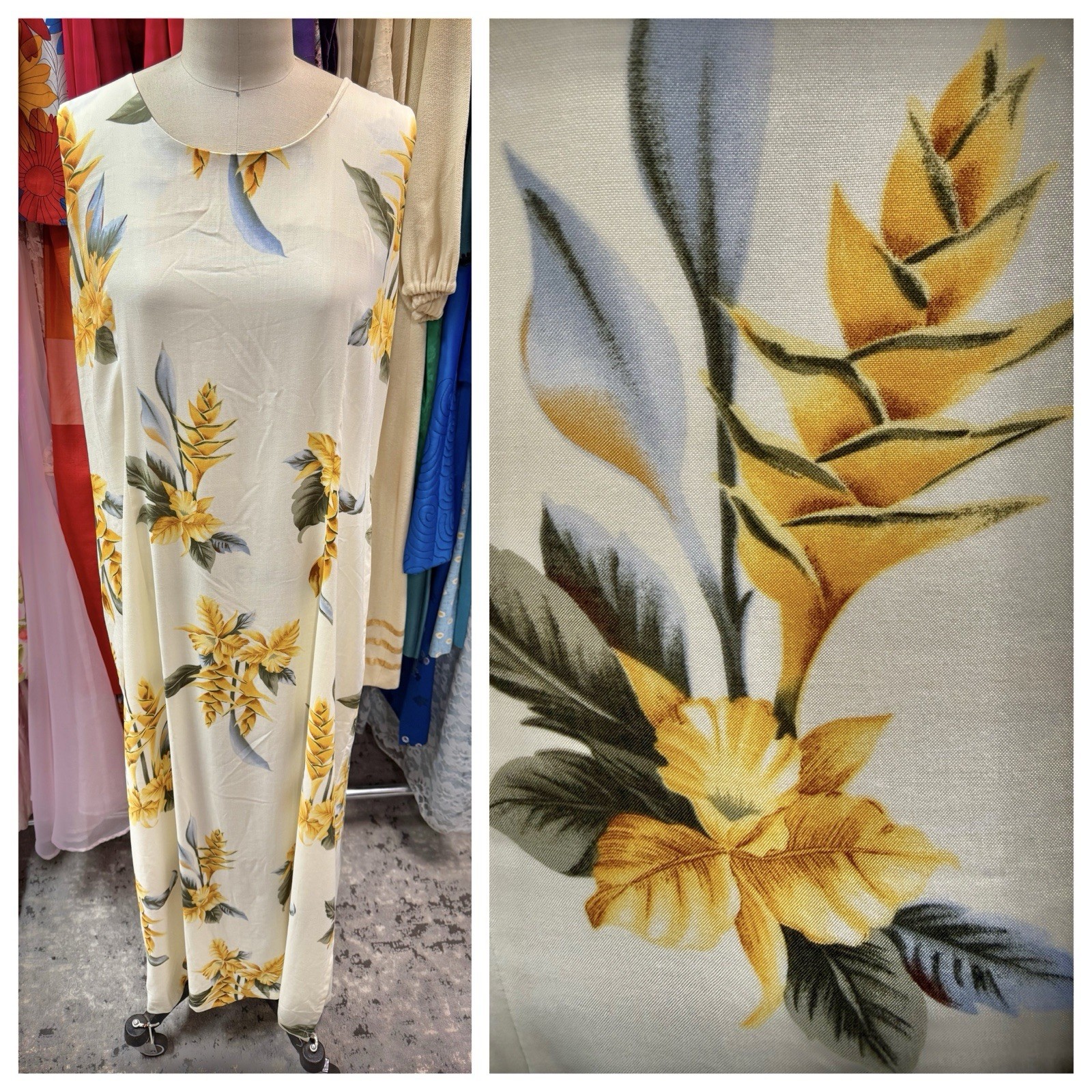 Vintage Hawaiian Dress🌺1970s Maxi Flower Print Plus Size 46 Bust 41 Waist L/XL