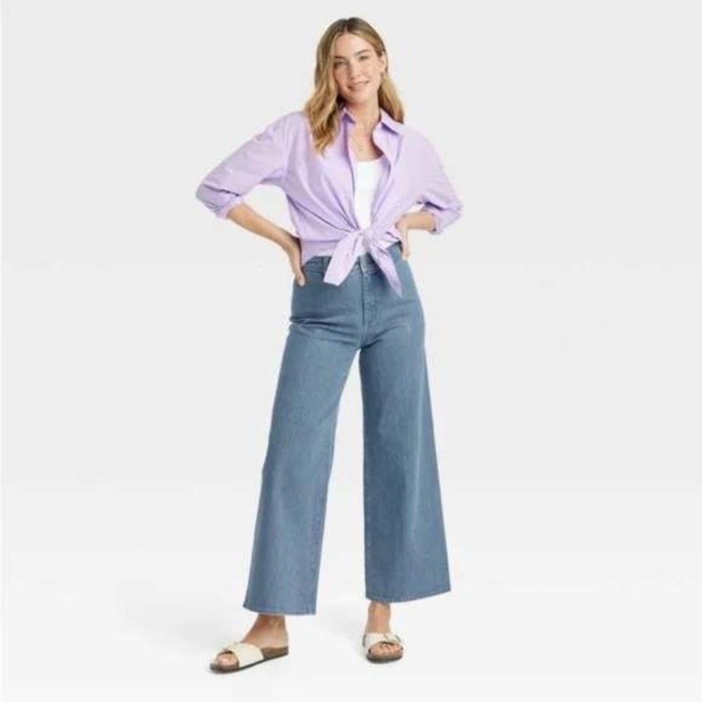 Universal Thread High Rise Sailor Wide Leg Ankle Jeans Gray Wash Size 14 NWT