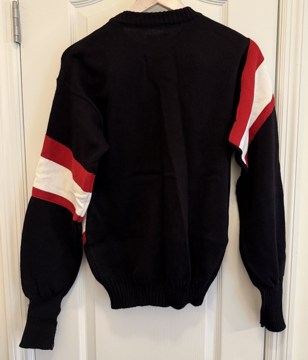 Vintage 70/80s CHEERLEADER Supply Co Cheer Sweater USA Black Scr Red White Sz 40